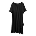 thumbnail image 3 of Asxite Womens Pajamas Solid Crew Neck Short Sleeve Ruffle Hem Rayon Nightgown Loose, 3 of 5