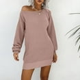 thumbnail image 4 of Ediodpoh Women off Shoulder Knit Long Pullovers Sweater Dress with Sleeves for Cozy Winter Pink XL, 4 of 5