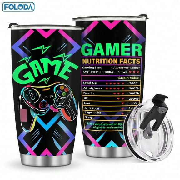 1pc Mug Tumbler Gifts - Men Gamer Gaming Gamepad Presents for Son Birthday Halloween Christmas Valentine's Day Father's Day Game Controller Cup for Dad Father Coffee Tumbler 20oz