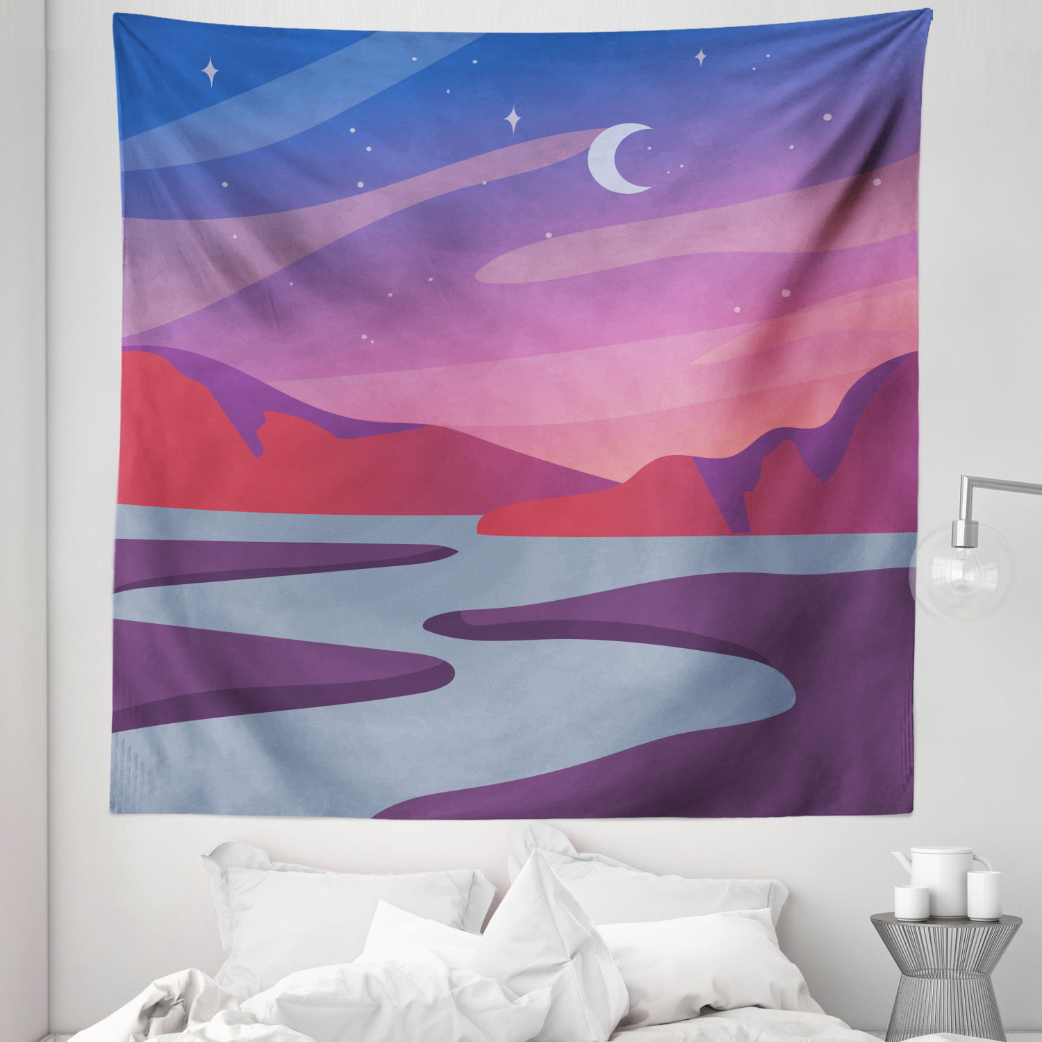 Hazy Sky Sun Tapestry Abstract Mountain Tapestry Pink Land Tapestry Wall Hanging River Tapestry For Bedroom Living Room Dorm Home Deco