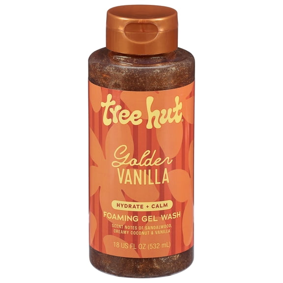 Tree Hut Golden Vanilla Foaming Gel Body Wash – Hydrating Cleanser with Moisturizing Oils – 18 fl oz