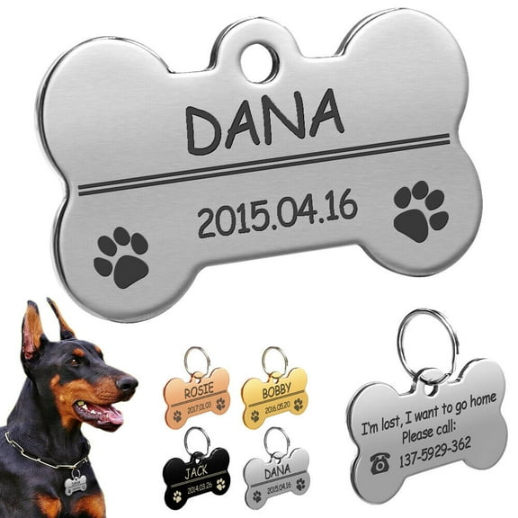 Pet Artist Personalized Bone Shape Dog Tags Engraved Pet Puppy ID Name Stainless Steel S-L