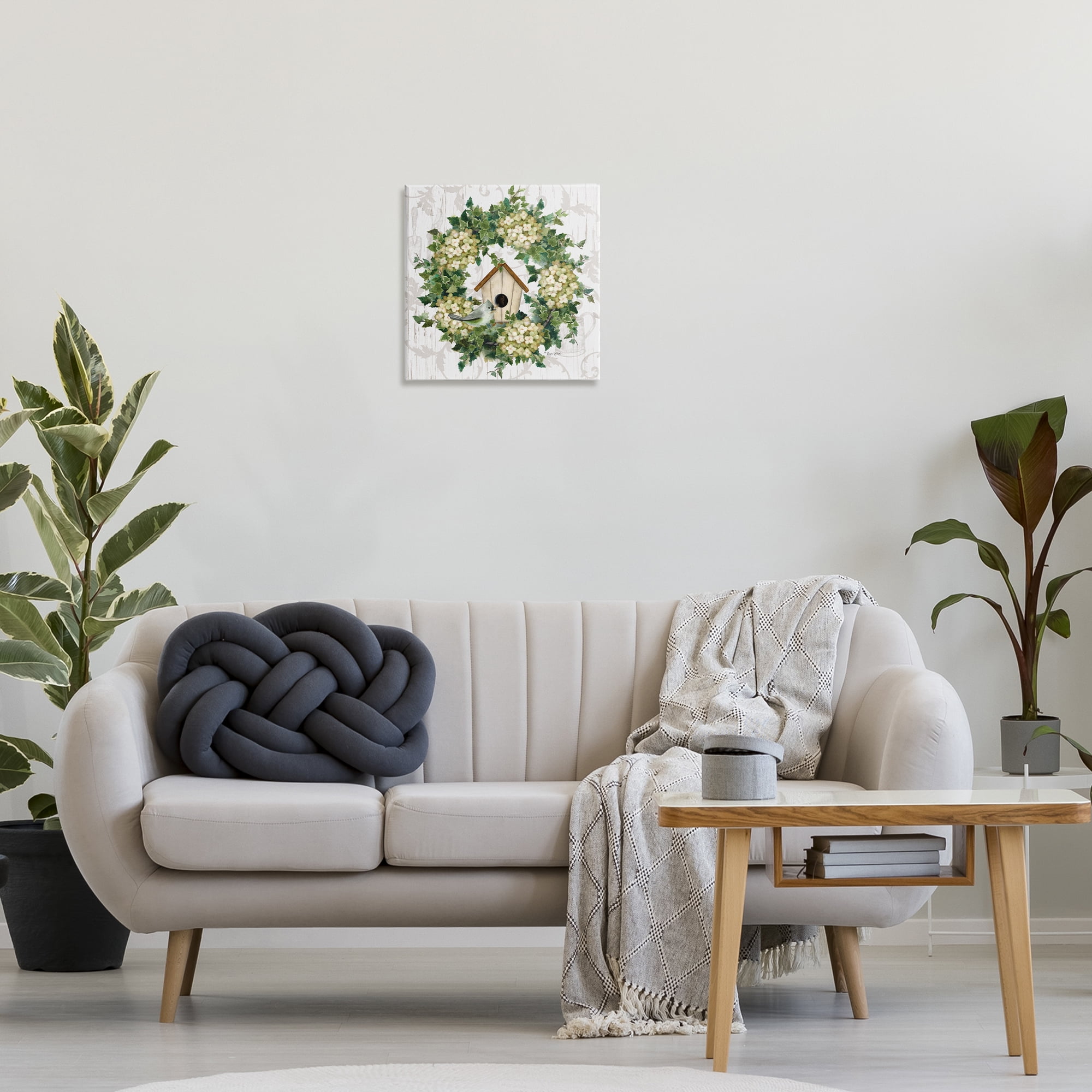Stupell Industries Spring Birdhouse Wreath Botanical & Floral Painting Gallery Wrapped Canvas Art Print Wall Art, 17 x 17