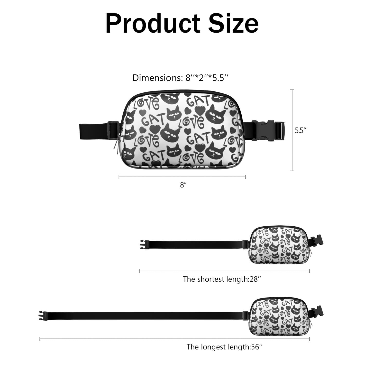 Cute Cat Print Belt Bag – Funny Pet Lovers Fanny Pack for Women with Adorable Pattern and Comfortable Adjustable Strap