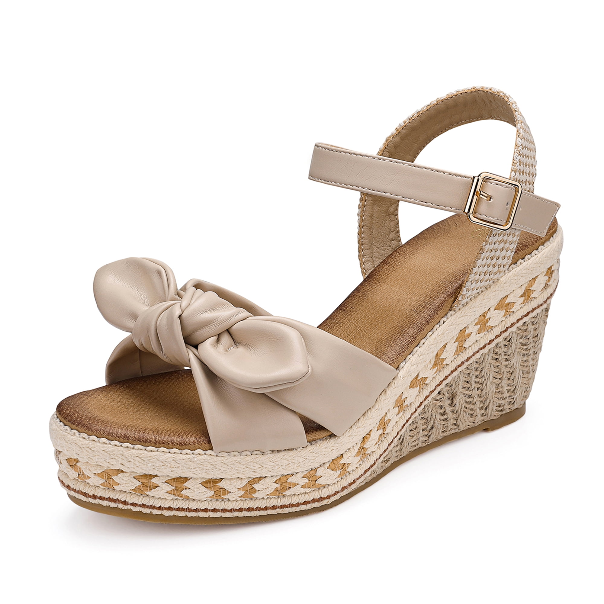 SHIBEVER Espadrilles for Women Open Toe Strap Wedge Heels Dressy Summer Platform Sandal Shoes Beige 9 - Walmart.com