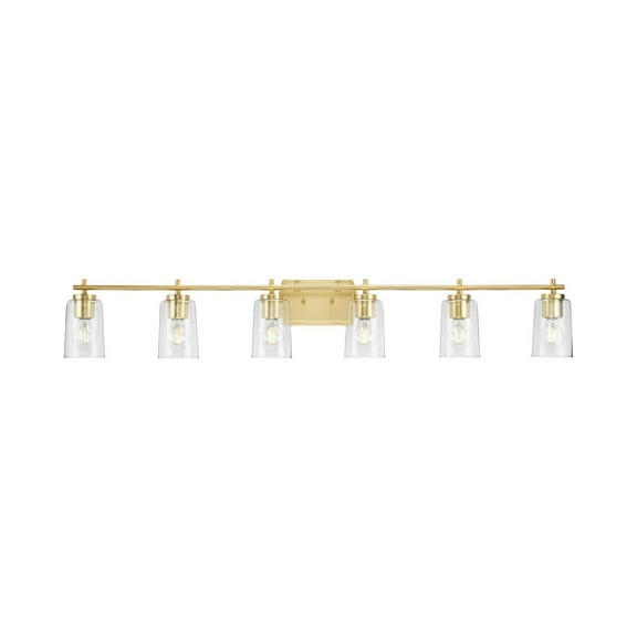 Adley Collection Six-Light New Traditional Satin Brass Clear Glass Bath Vanity Light