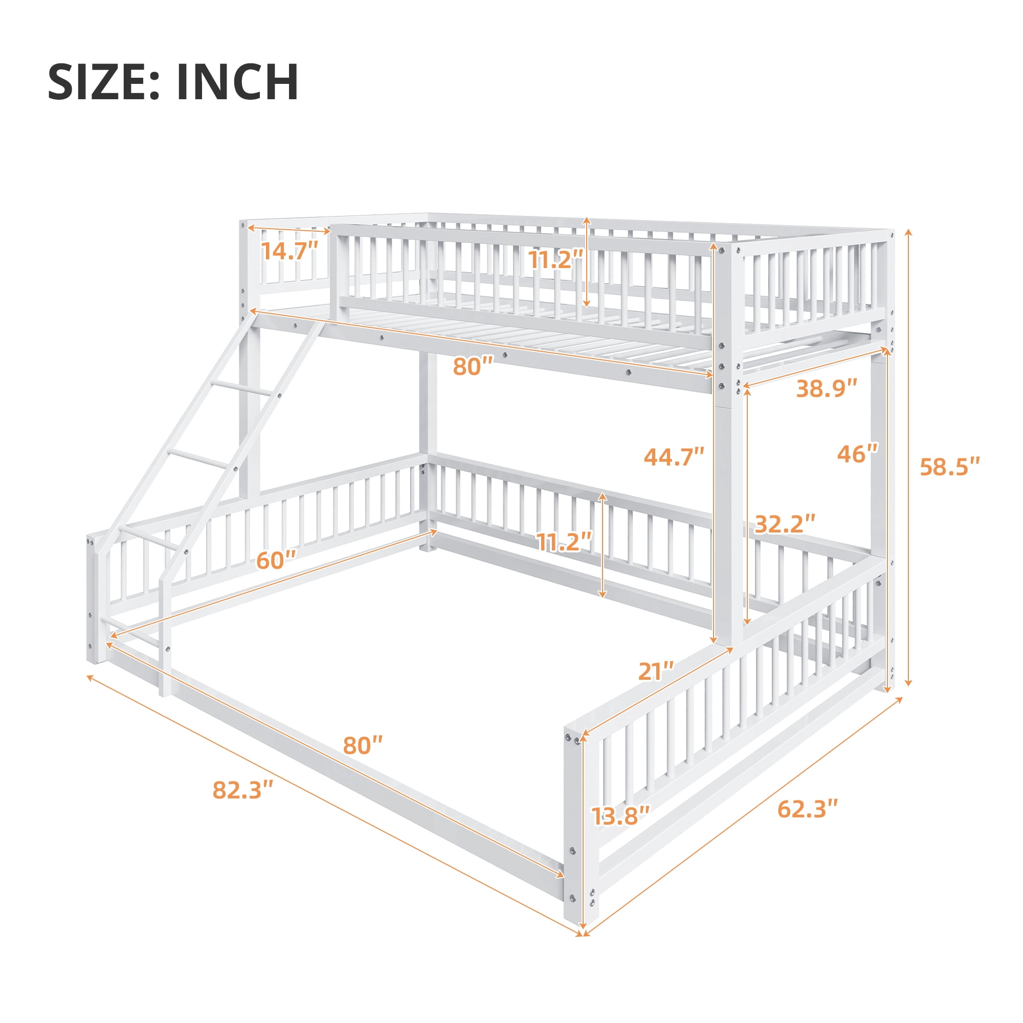 Noble House Twin XL over Queen Bunk Bed, Heavy Duty Metal Frame with Integrated Ladder and Safety Guardrails, White