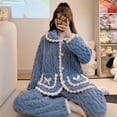thumbnail image 1 of Pijama de vellón coral para mujer, cárdigan dulce de invierno, manga larga, talla grande, traje de ropa de casa para niña gordita, 1 of 4