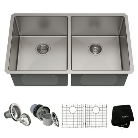 Kraus 33 Inch Rectangular Undermount 50/50 Double Stainless Steel Kitchen Sink