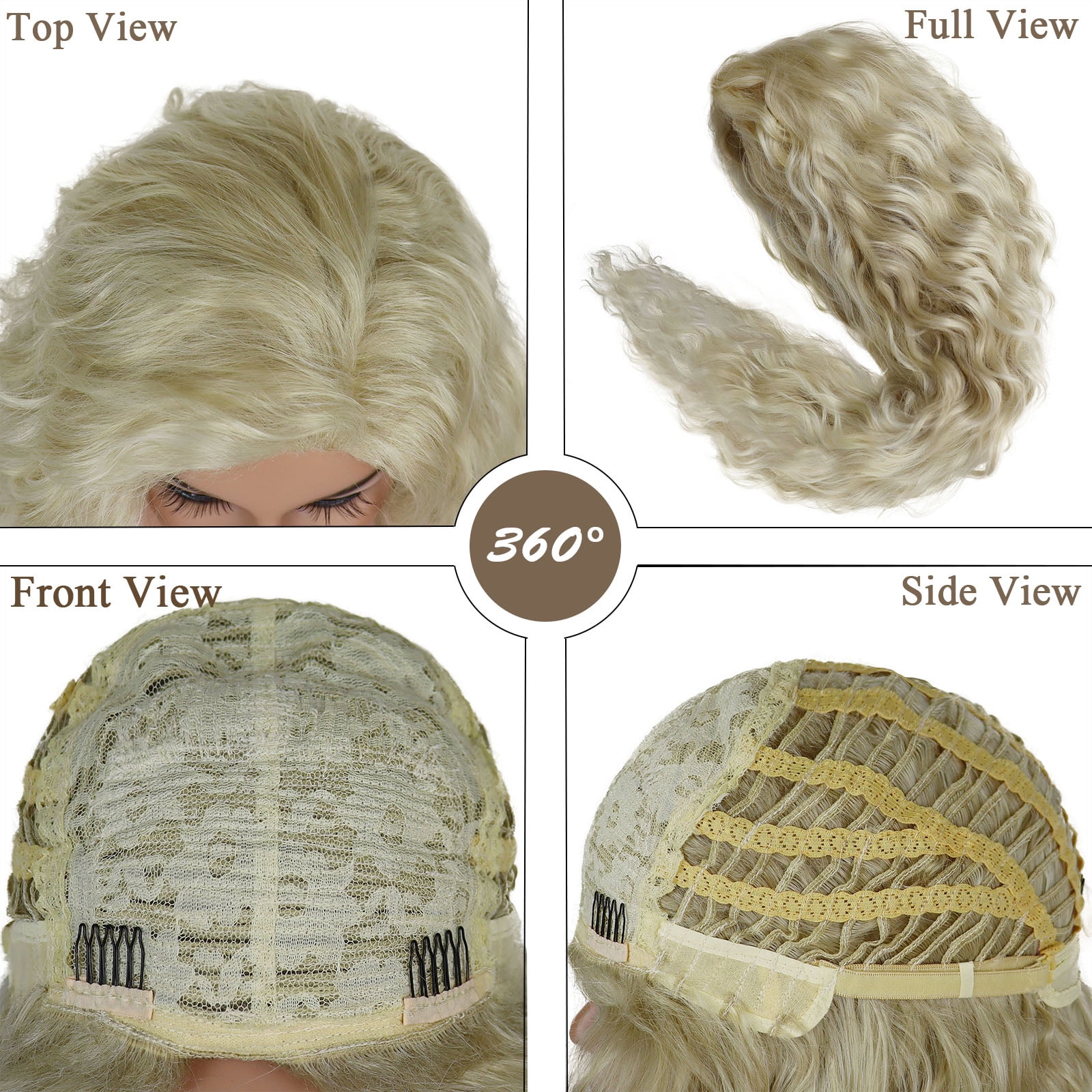 28 inch Long Blonde Curly Wigs for Women #613 Color Full Wig in Synthetic Hair