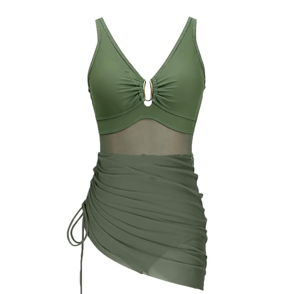 Swimsuit For Women Sevevn Womens One Piece Swimsuits Tummy Control Swim Dress High Waisted Bathing Suits Slimming Mesh Swimwear Army Green L
