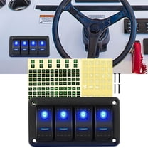 Waywe 4 Gang Rocker Switch Panel 5Pin on off Toggle Switch Aluminum Holder 12V 24V Dash Pre-Wired Blue Backlit Switches for Automotive Cars Marine Boats RVs Truck