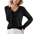 thumbnail image 2 of Wutalume Women's V Neck Soft Lightweight Pullover Sweater, Breathable Loose Fit Long Sleeve Travel Top, Comfortable Loungewear for Home,Black L, 2 of 5