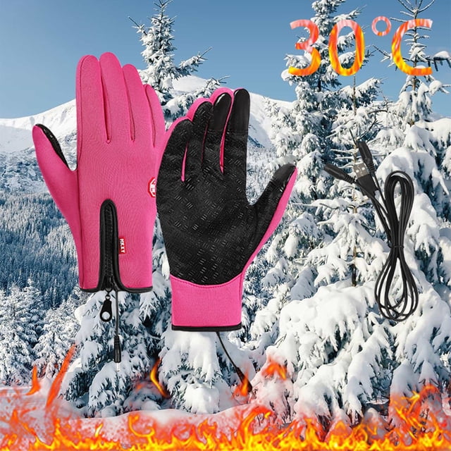Pink Gloves Mittens Touchscreen Gloves Women Men USB Heated Windproof/ Winter Ergonomic Fit Gloves Suitable for Outdoor Sports Commuting Construction Running Riding Ski