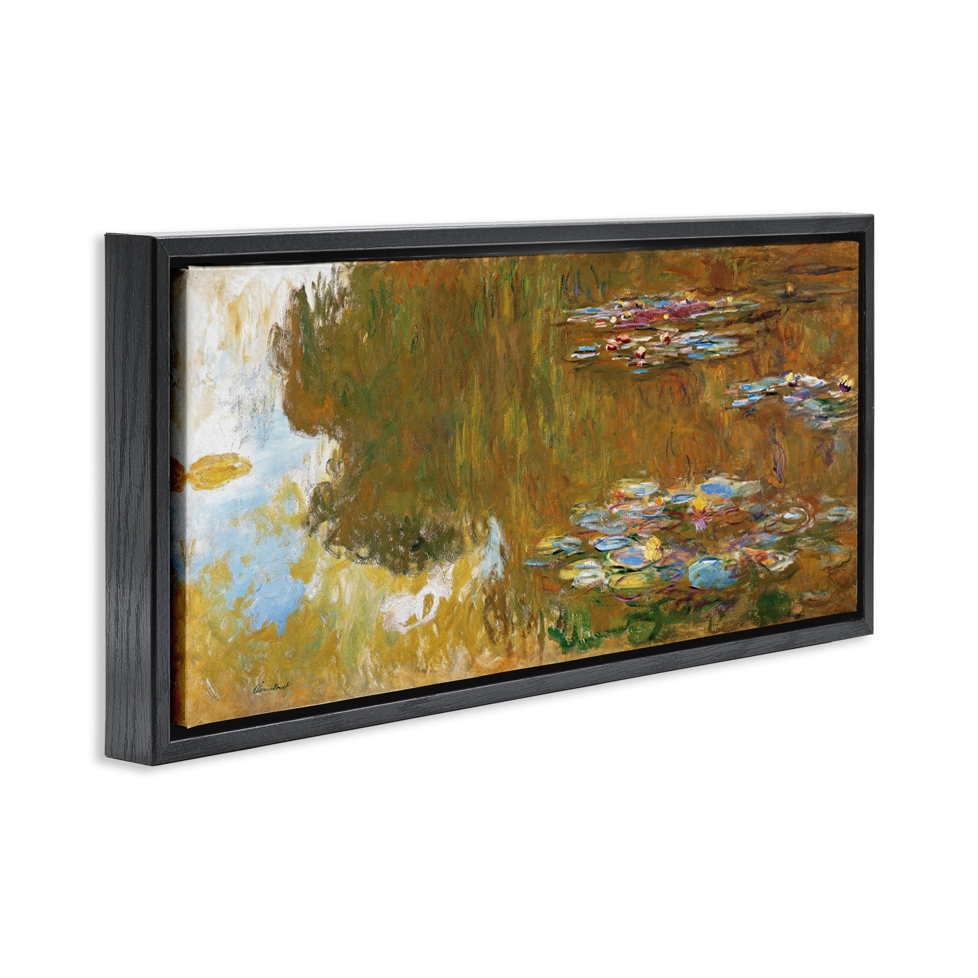 Stupell Industries Classic Monet Water Lily Pond Landscape & Nature Painting Black Floater Framed Canvas Art Print Wall Art, 25 x 11