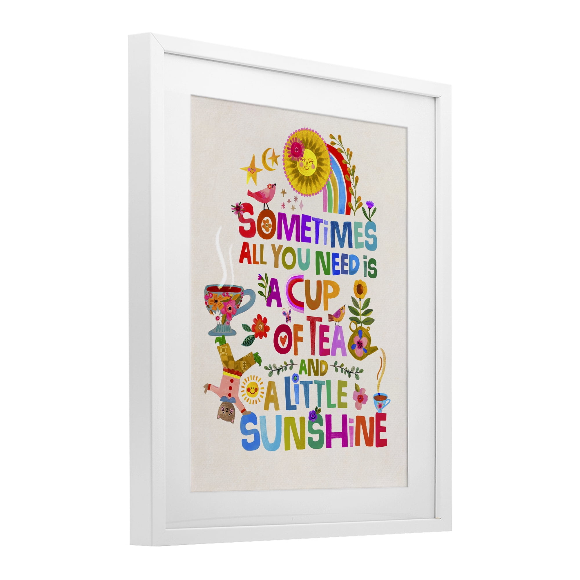 Stupell Industries Cup Of Tea & Sunshine White Framed Print Under Glass, design by Katherine Herrell Studio