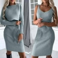 thumbnail image 2 of BLVB Women's 2 Piece Sweater Sets Long Sleeve Crop Pullover Tight Midi Dress Knit Ribbed Lounge Set Trendy Clothes, 2 of 7