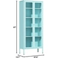 thumbnail image 3 of Crownland Metal Storage Cabinet with Glass Doors, Display Curio Glass Cabinet with 4 Adjustable Shelves, Tall Modern Office Storage Cabinets for Home Office, Living Room, Pantry(Light Blue), 3 of 19