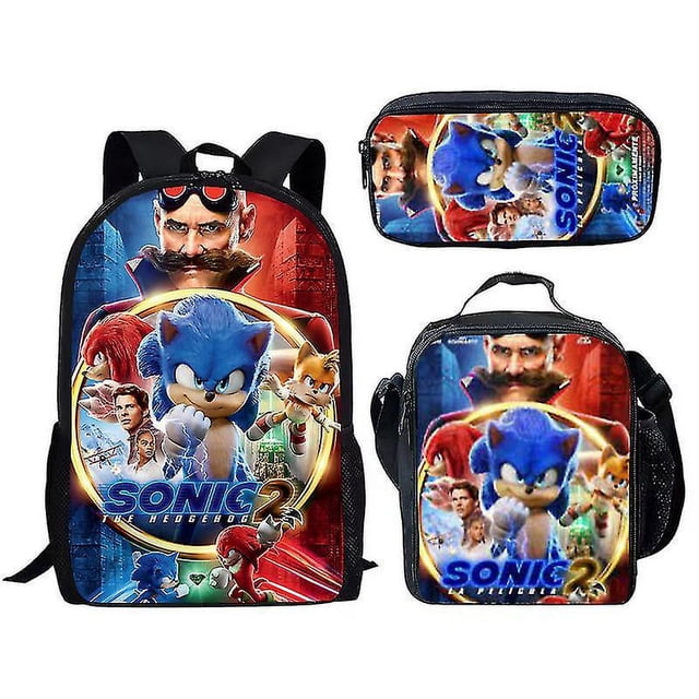 Sonic Primary School School Bag Three-piece Set Anime Cartoon Backpack Shoulder Bag Pencil Case High Quality Ultra-high Quality Advanced Customization