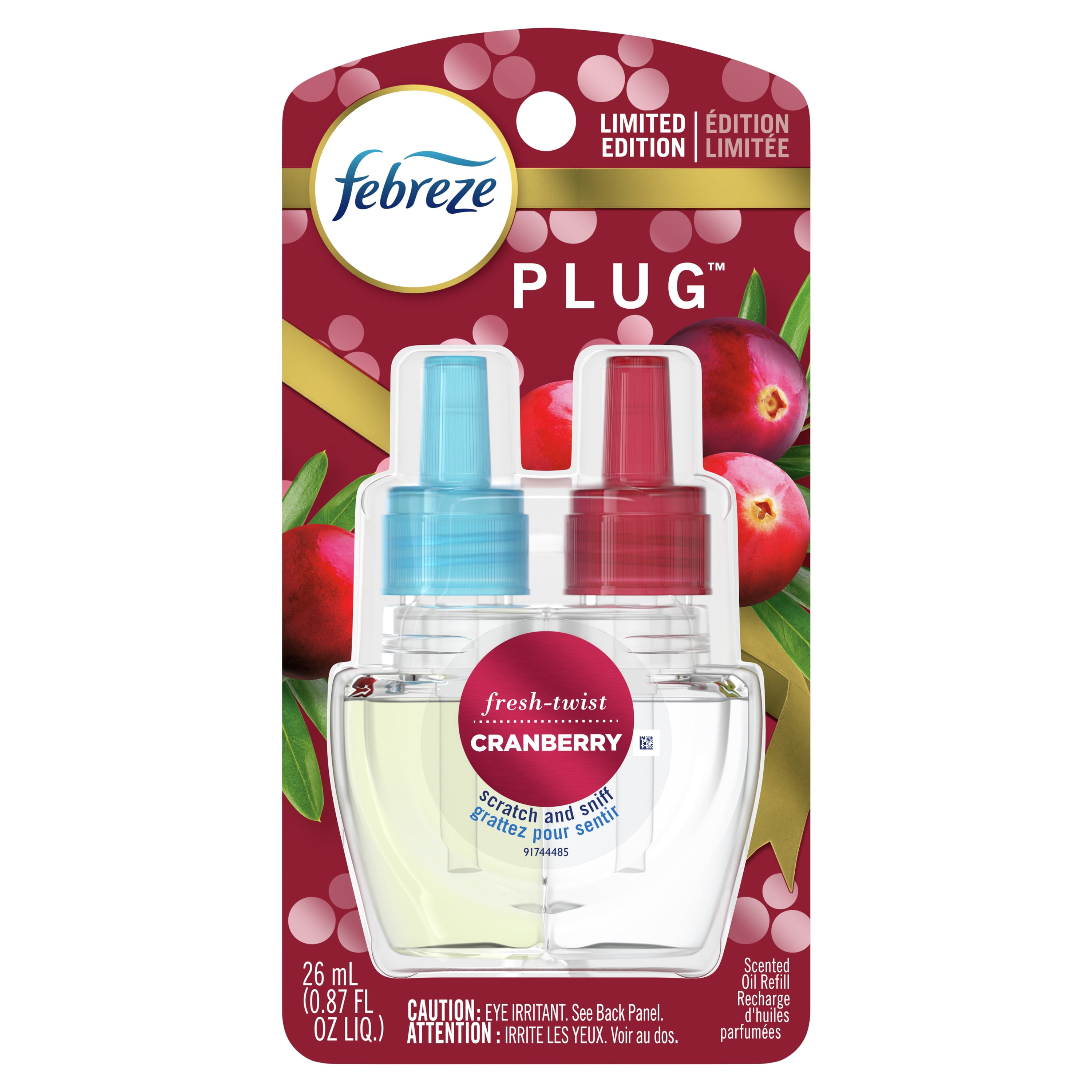 Febreze Odor-Eliminating Plug Air Freshener Refill, Cranberry, .87 fl oz