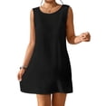 thumbnail image 2 of Women Beach Smock Backless Round Neck Sleeveless Solid Color Loose Sun Protection Anti-UV Soft Breathable Bikini Swimsuit Cover-up Lady Beach Dress, 2 of 7