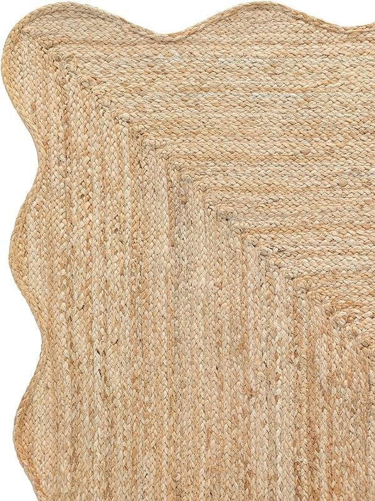 KLAVATE Natural Jute Wave Edge Hand Braided Scalloped Farmhouse Entryway Jute Rug