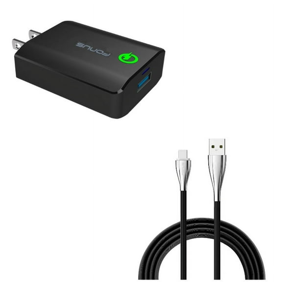 USB Port Fast 18W Home Charger w Power Cord Type-C 6ft USB Cable A3L for Alcatel 3V (2019) - ASUS ROG Phone 2 - BLU G9 Pro - BOLD N1 - Coolpad Legacy S - Google Pixel 4 XL - LG G8X ThinQ