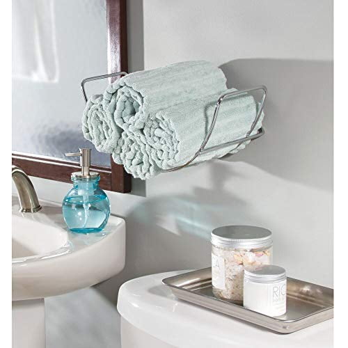 mDesign Modern Decorative Metal Bathroom Wall Mount Towel Rack Organizer for Storage of Bath Sheets Washcloths Hand or Face Towels Chrome Walmart