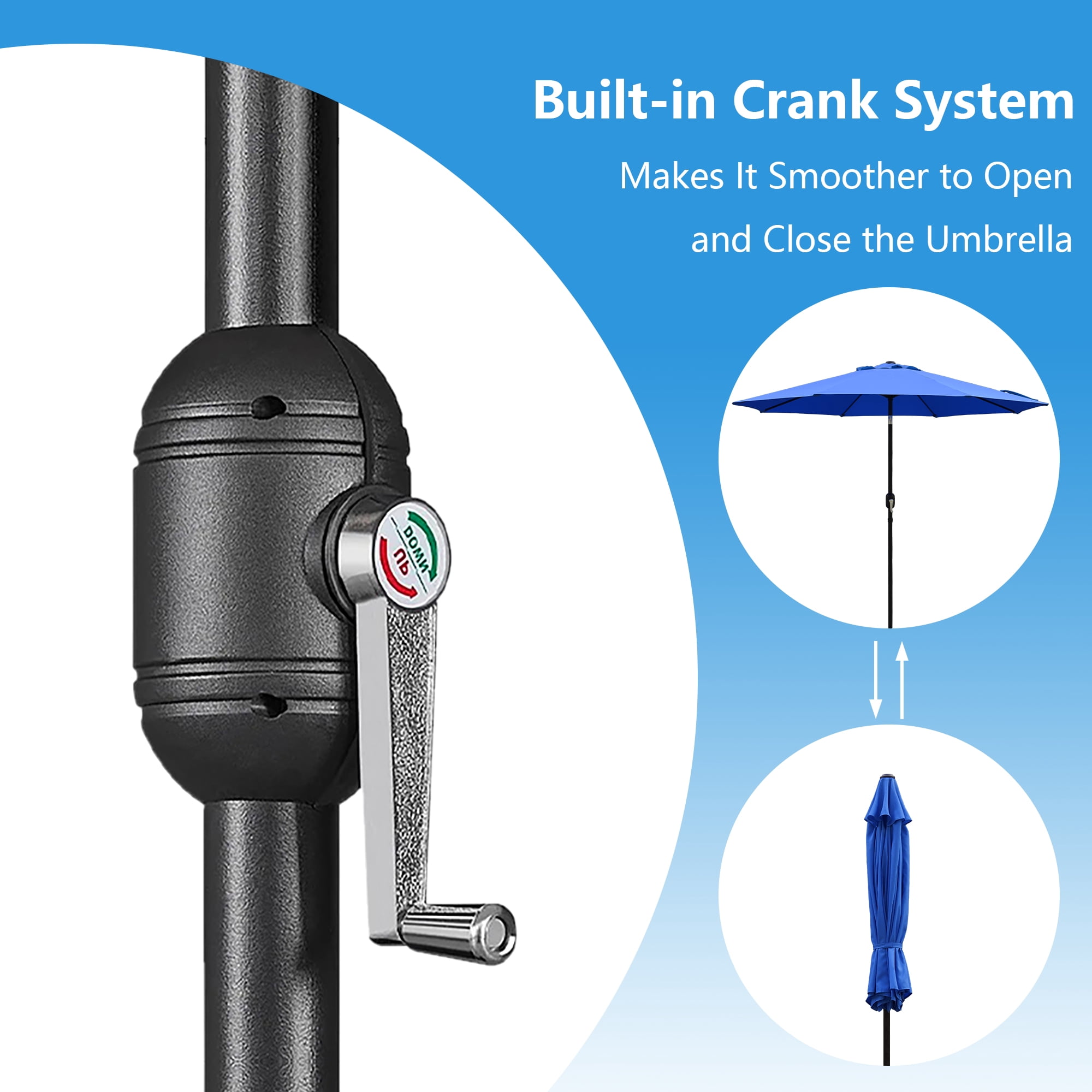 Kool Outdoor 9ft Solar LED Lighted Market Patio Umbrella with Crank and Tilt - Royal Blue