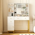 thumbnail image 4 of Makeup Vanity With Led Lighted Mirror & Power Outlet, 3 Lighting Modes, Brightness Adjustable, Vanity Desk With Acrylic Tabletop & Drawers and Cabinets for Bedroom, White, 4 of 8