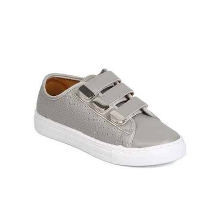 

New Women Qupid Reba-68C Leatherette Triple Strap Perforated Sneaker