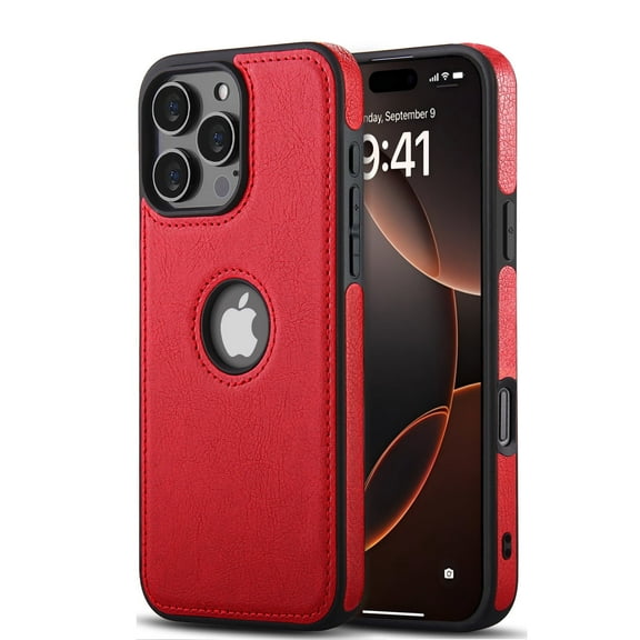 AIOVETEAB Compatible with iPhone 16 Pro Case Premium Leather TPU Hybrid Case Cover,Red