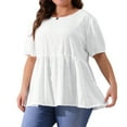 thumbnail image 2 of DARING DIVA Women's Plus Babydoll Crew Neck Flowy Blouse 1X White, 2 of 6
