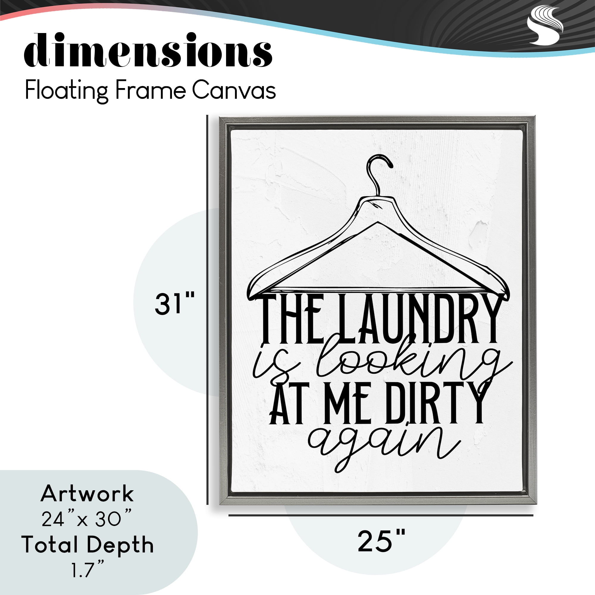 Laundry Is Looking At Me Dirty Gray Framed Floater Canvas Wall Art, design by Kim Allen