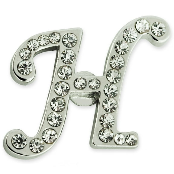 Silver Plated Rhinestone Alphabet Letter H Lapel Pin