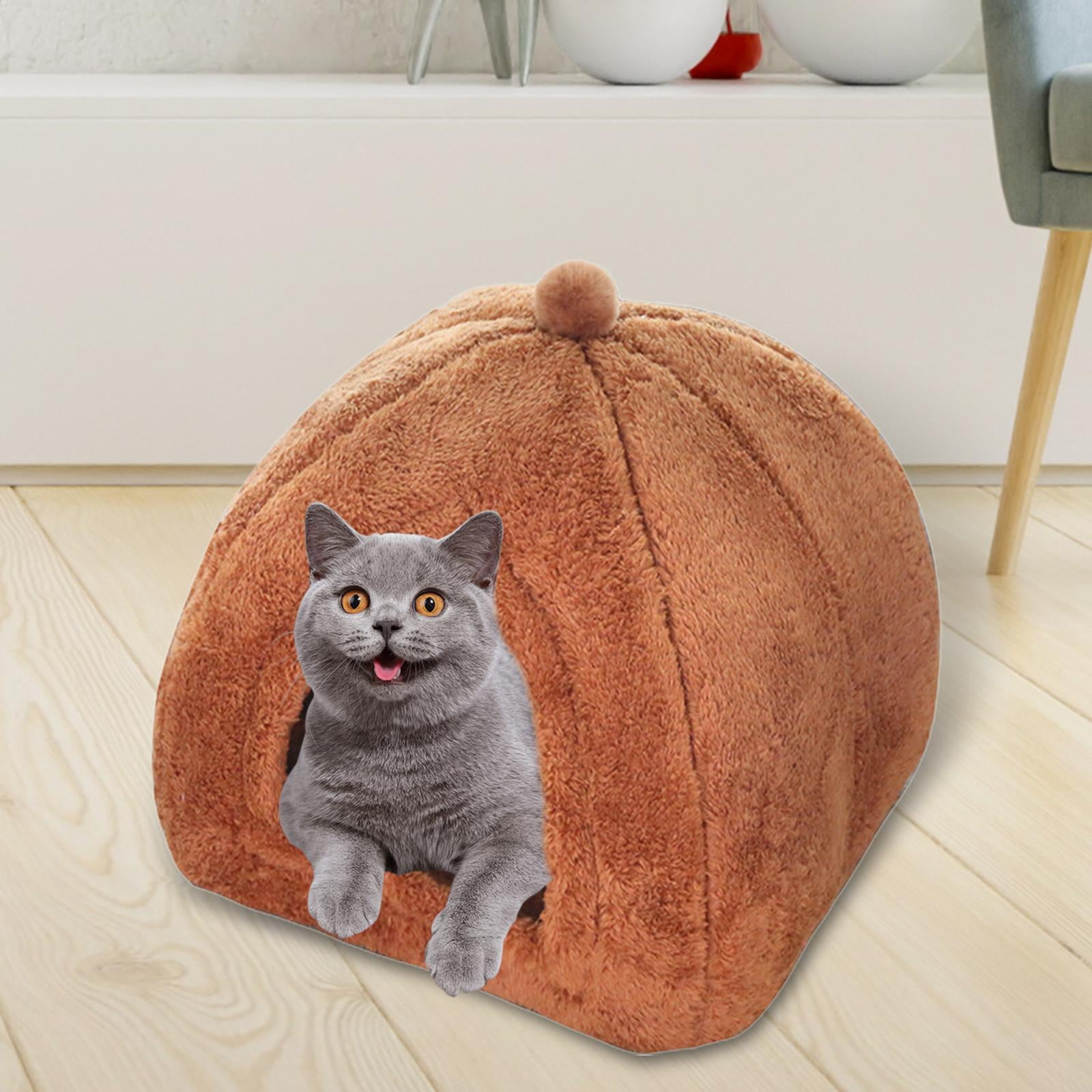 Cat Bed Comfortable Rest Calming Semi Enclosed with Nonslip Waterproof Bottom Kitten House Pet Bed for Indoor Cats Dogs Rabbits Kitten Puppy , Brown L