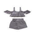 thumbnail image 2 of AMERTEER Baby Girls Summer Outfits Striped Off Shoulder Short Sleeve Ruffle Button Tops Drawstring Elastic Shorts Set, 2 of 6