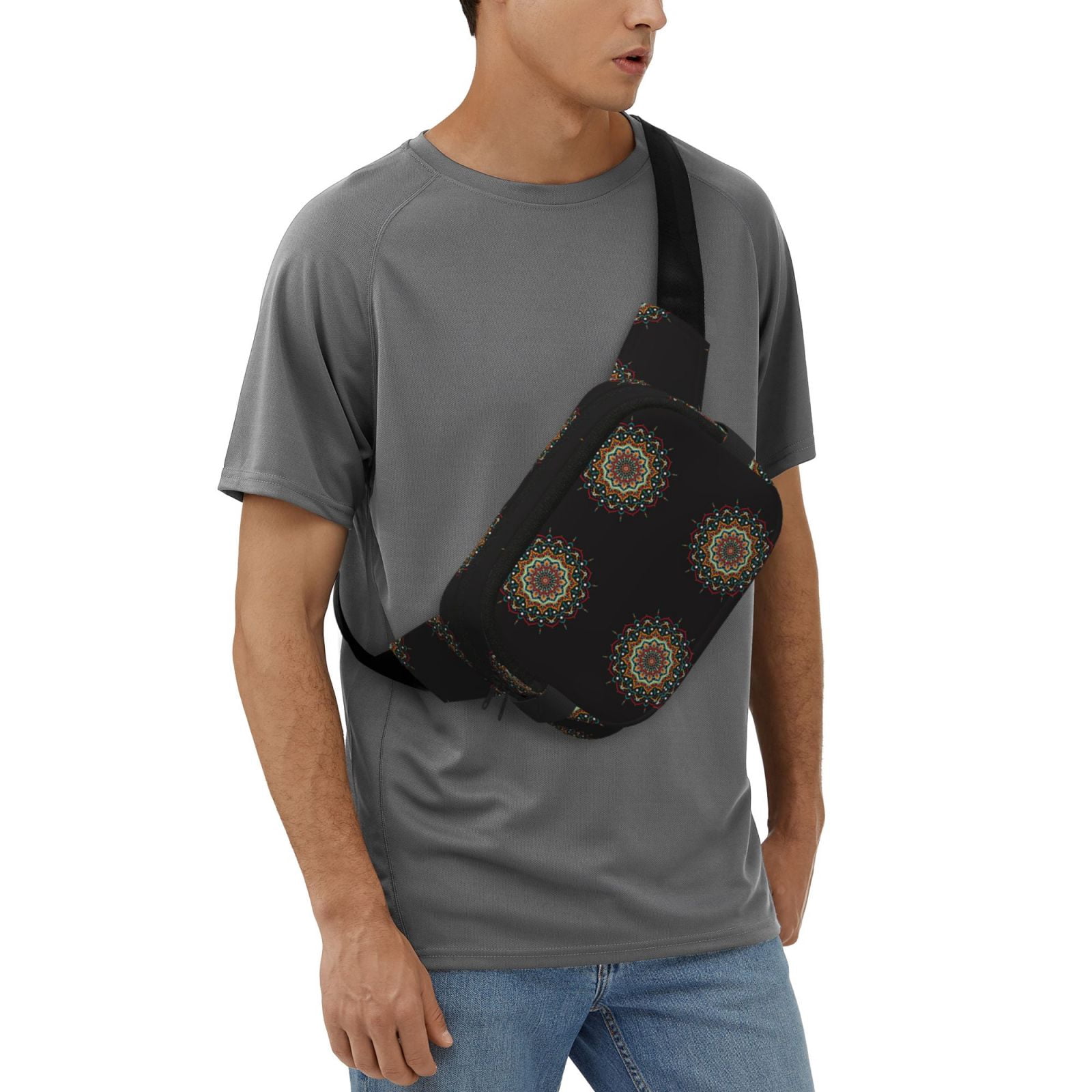 Picia Colorful Mandala Print Square Double-Layer Waist Bag Mini Adjustable Waist Belt Bag Exercise Running Travel Hiking