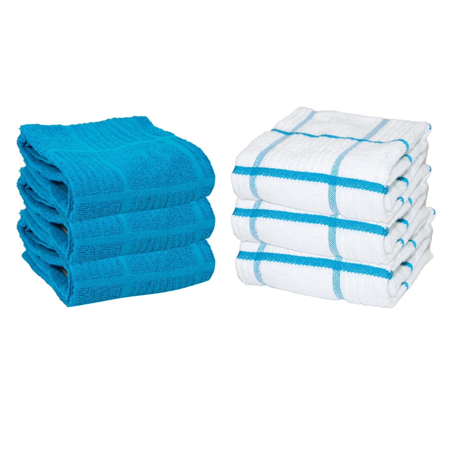Monarch Brands Cooks Linen 15 x 25 Blue Windowpane Pattern 32 oz. 100% Cotton  Terry Kitchen Towel - 12/Pack