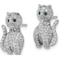 thumbnail image 3 of Sterling Silver Rhodium-Plated Polished Green & White Cz Cat Post Earrings (15.99 X 9.5) Made In China qe15788, 3 of 6
