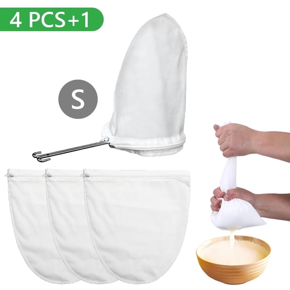 Tripumer 4 Pcs Small Reusable Filter Bags with Stainless Steel Handle Mesh Strainers for Nut Milk Coffee Juices