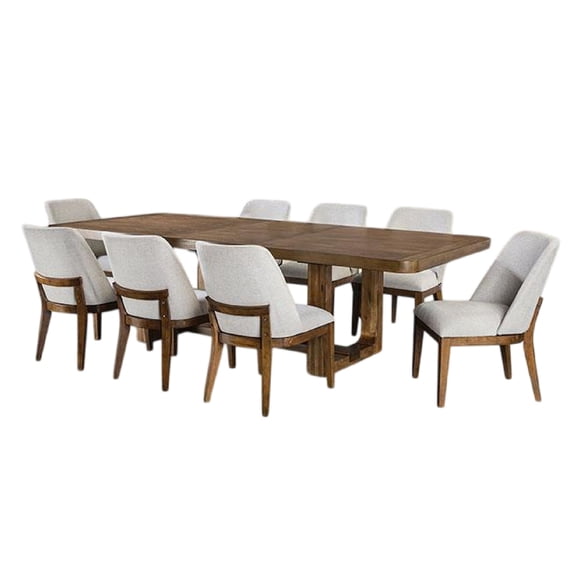 Ramie 9pc Dining Table Set, 84-102 Inch Expandable Leaf, 8 White Chair