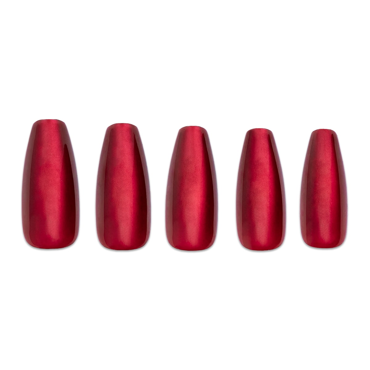 PaintLab Long Sleek Coffin Press On Nails, Red Ruby, 30 Count