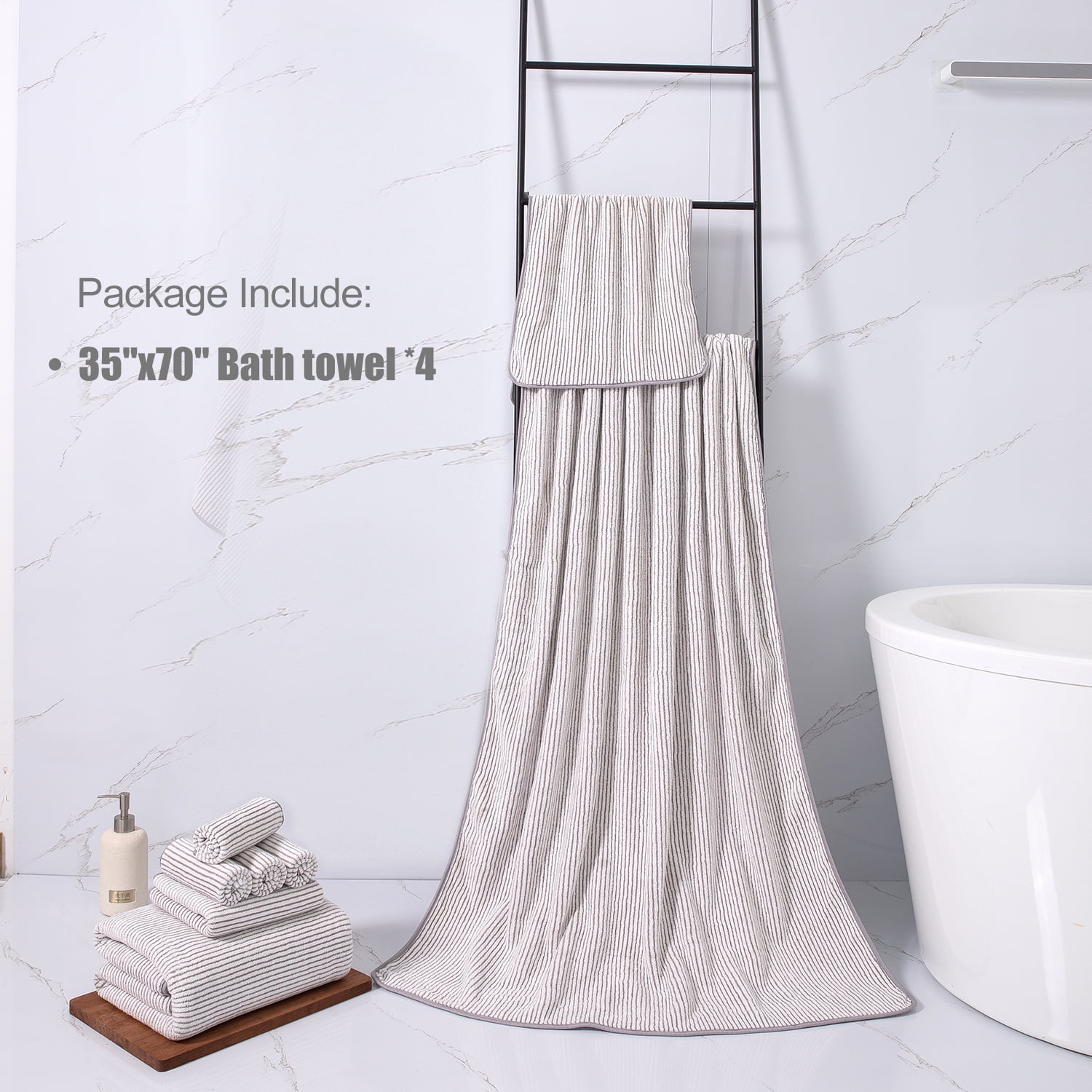 Smuge 4 Pack Large Bath Towels 35 x 70 Inches, 100% Microfiber Ultra Soft Extra Large Bath Towel Set Oversized Bathroom Towels for Bathroom Kitchen Spa Hotel Gym (Beige White)