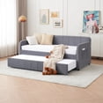 thumbnail image 4 of Twin Upholstered Daybed Frame with Trundle & Armrest, Twin Size Sofa Bed for Bedroom Living Room Guest Room, Wood Slat Support, Grey, 4 of 9