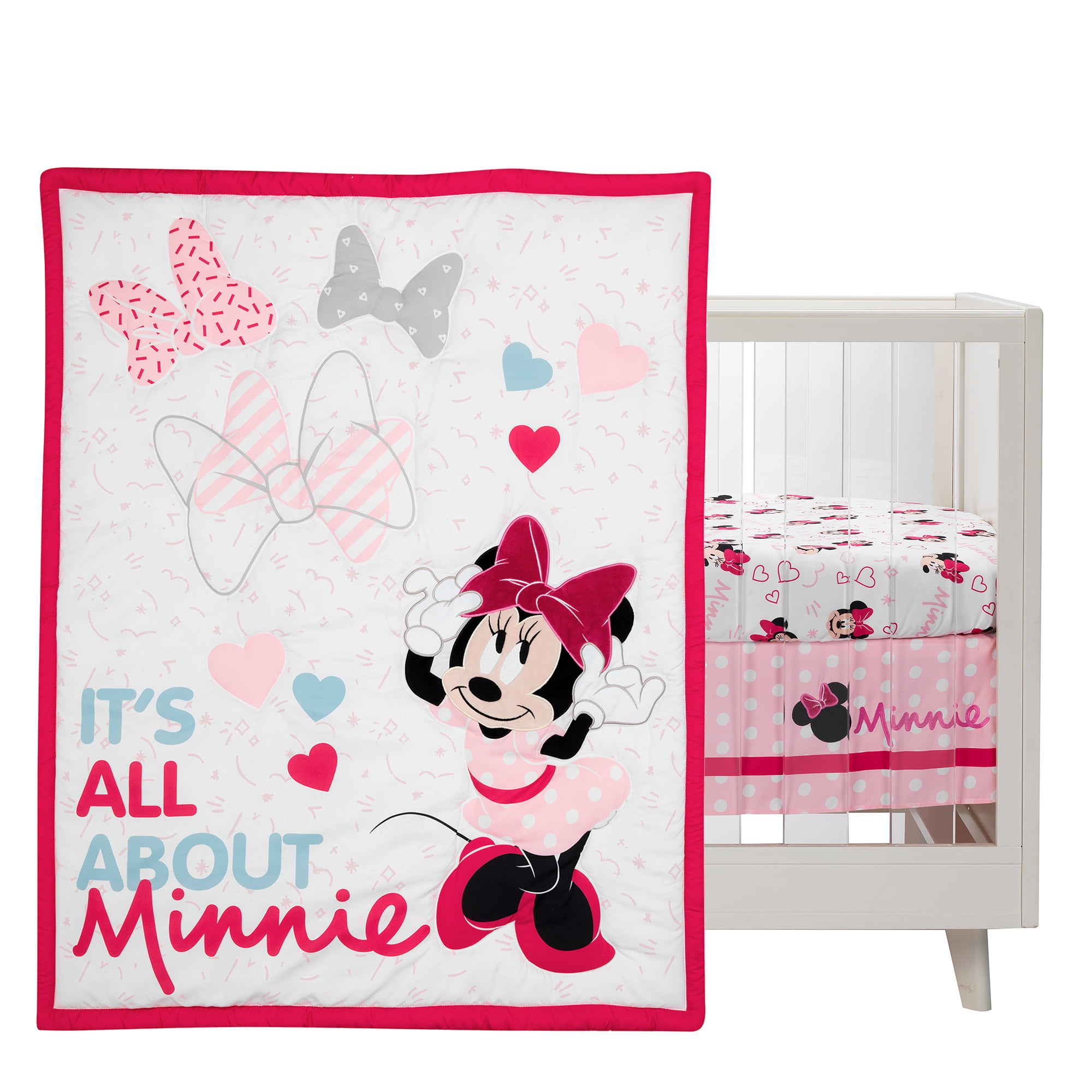 Lambs & Ivy Disney Baby Minnie Mouse Love 3-Piece Pink Nursery Crib Bedding Set - image 2 of 9