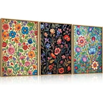 Hieng Navy Blue and Grey Flower Framed Canvas Wall Art Set,Modern Botanical Plant Wall Decor,Neutral Wildflower Painting,Watercolor Aesthetic Floral Artwork for Living Room,Bedroom,Office-24''x36''x3