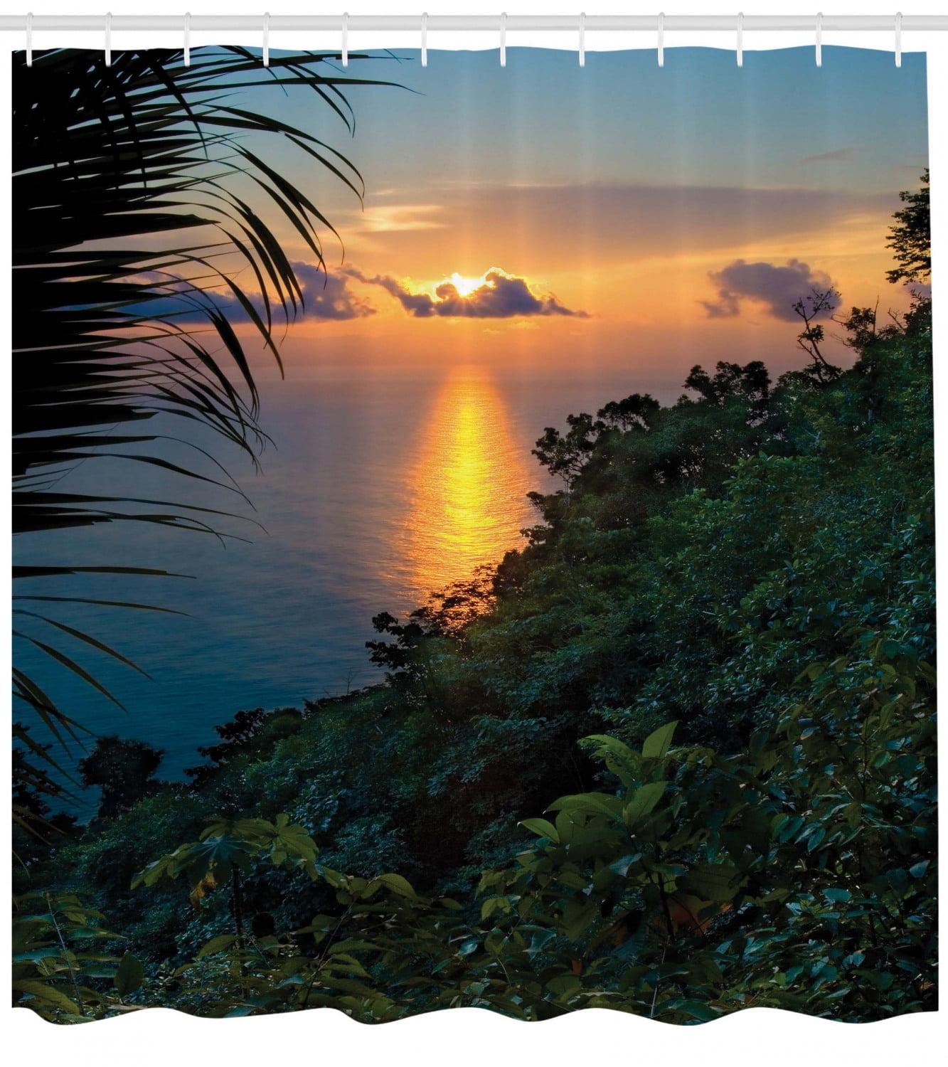 Tropical Beach Theme Sunrise Morning Exotic Nature Picture Shower Curtain Set