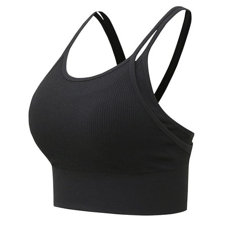Gnurob Sports Bras for Women High Support Seamless Ribbed Sport Bra Racerback Yoga Bralettes Padded T Shirt Brassiere Breathable Underwear Crop Top Clearance Saving Black X-Large