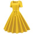 thumbnail image 2 of IBTOM CASTLE Women Polka Dots Vintage Dress 1950s Retro Rockabilly Swing Dress Ladies Cocktail Tea Party Summer Casual Dresses L Yellow, 2 of 8